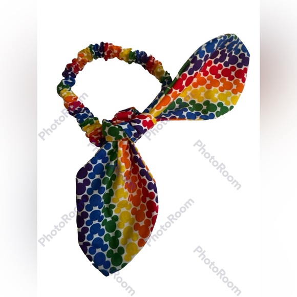 Mickey Mouse pride Head scarf tie scrunchie hand made USA cotton rare print fun - Picture 1 of 4